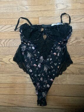 Victoria's Secret Black Floral Lace Bodysuit
